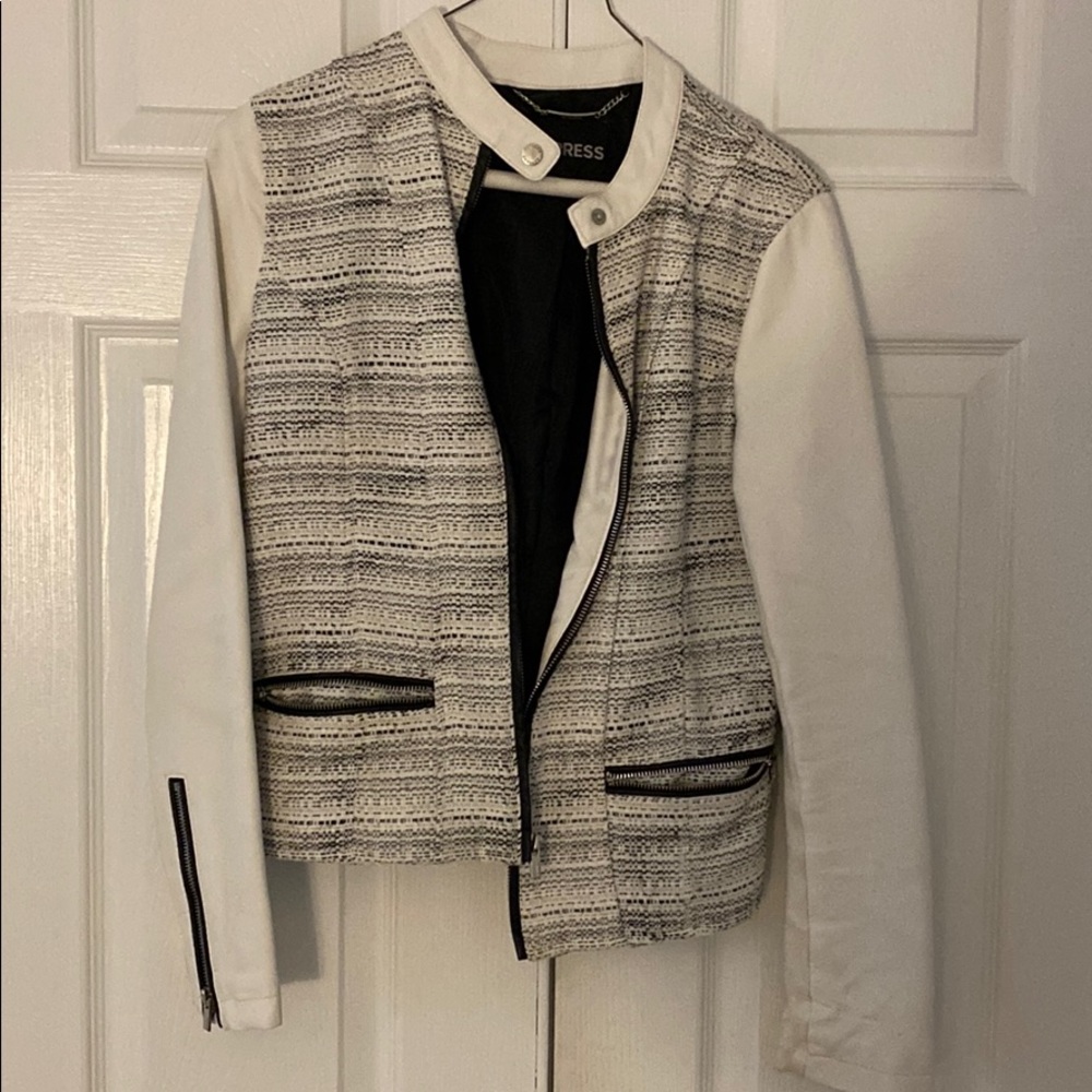 Black and white faux leather /fabric jacket